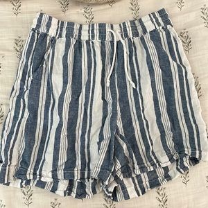 striped, blue and white shorts